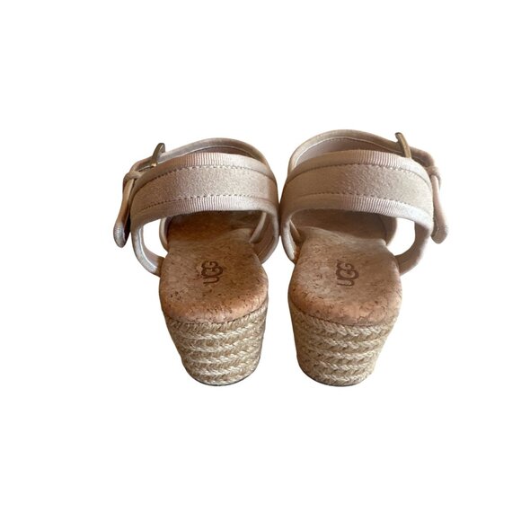 UGG Beige Suede Wedge Sandals Adjustable Buckle Closure Size 7 Classic - Picture 3 of 8